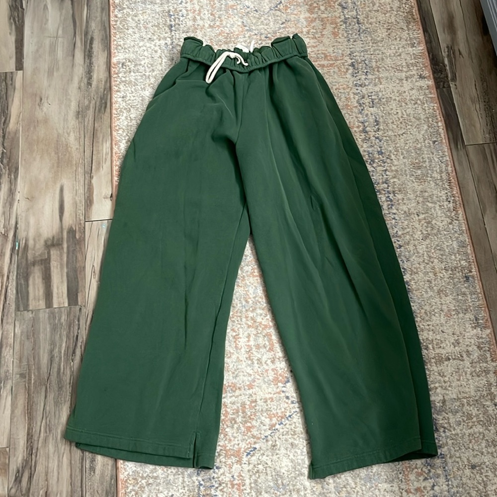Wide Leg Drawstring Pants in Forest Green
